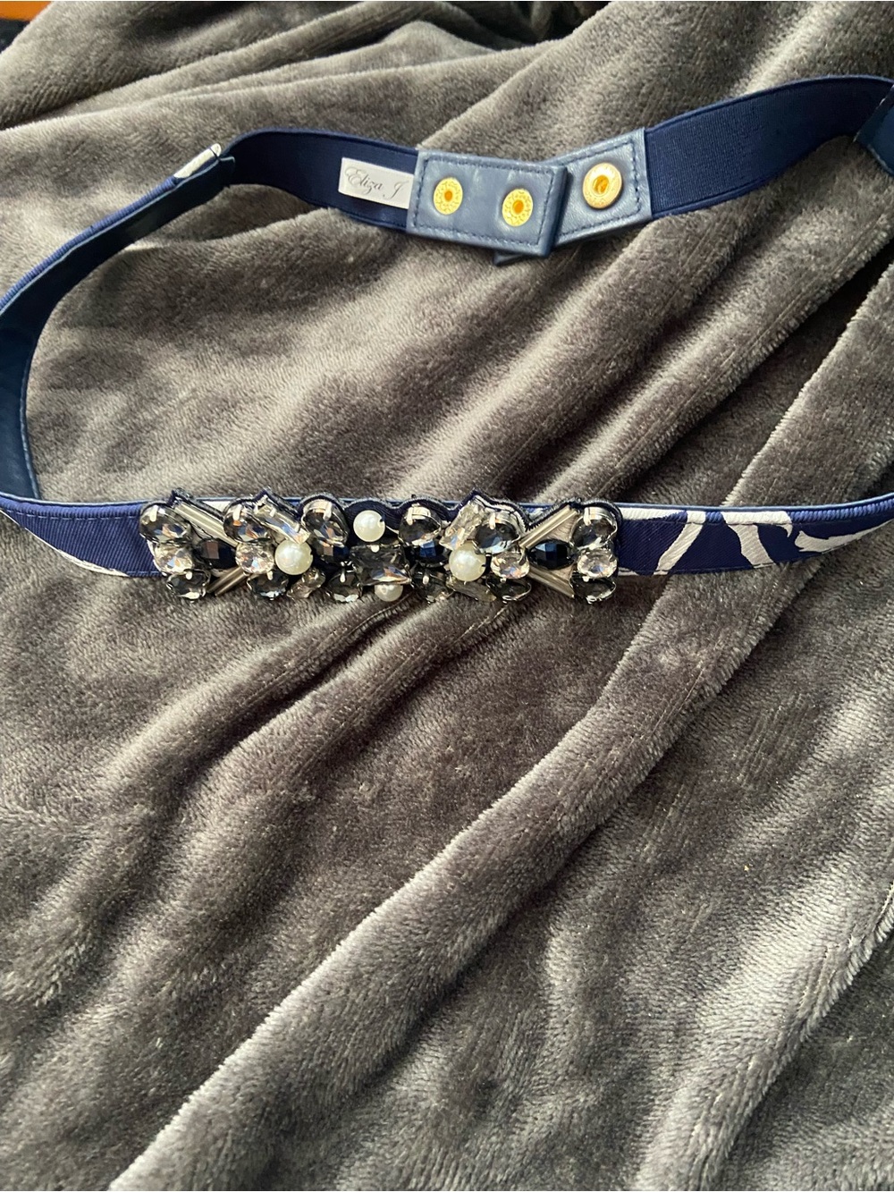Vintage Eliza J Embellished Navy Elastic Women’s Belt Size 6.